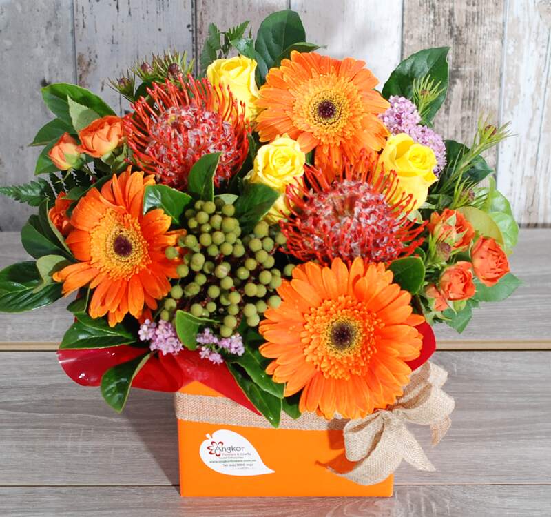 Cheerful Orange Box Arrangement