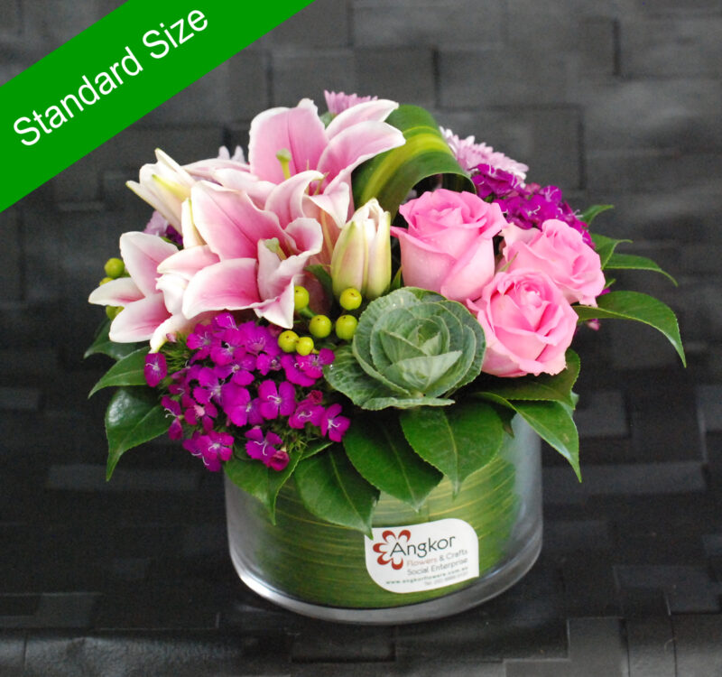 Flower Gift -Cherrish Pink and Purple - Glass Vase Arrangement Main