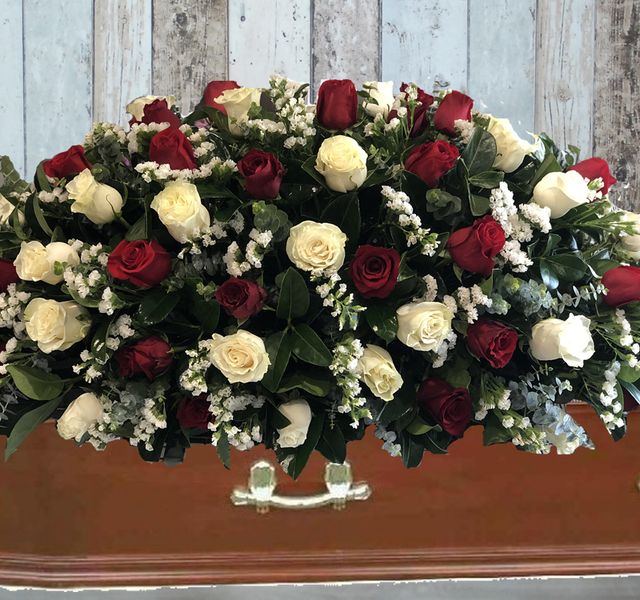 Red and White Rose Classic Casket Flowers – CF22