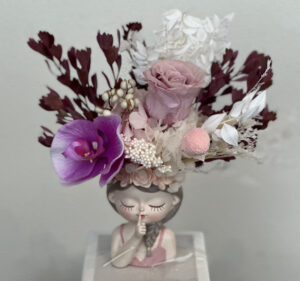Everlasting Flowers Lilac in Cute Girl Pot