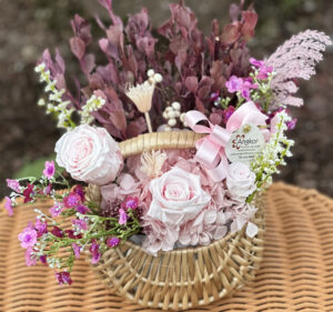 Everlasting Flowers Pink in Elegant Shape Basket