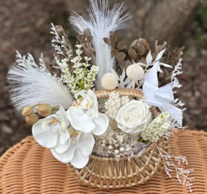 Everlasting Flowers White in Elegant Shape Basket