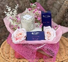 Pamper Gift Basket - Candle, Handwash, Soap and Decoration Flower (Products May Be Varied)